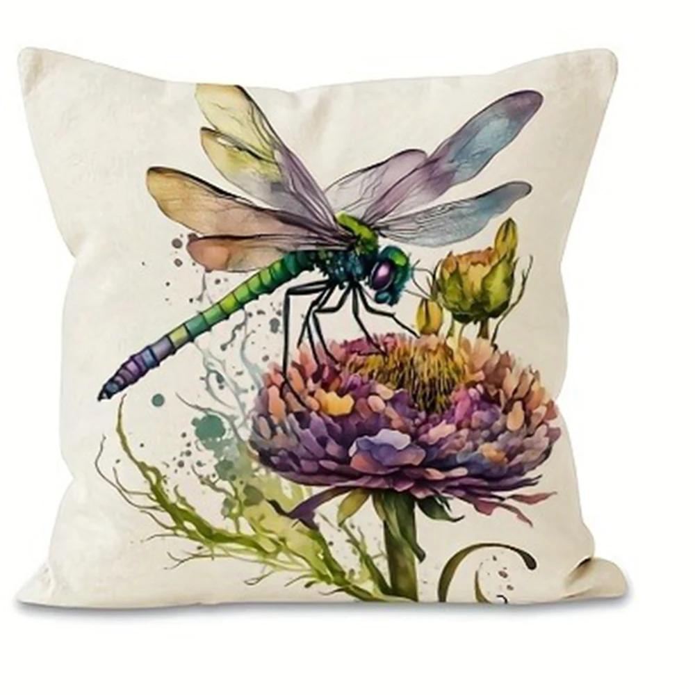 

Dragonfly floral pattern printing pillowcase living room sofa chair cushion cover home bedroom room decoration 45x45cm 16x16in 40x40cm