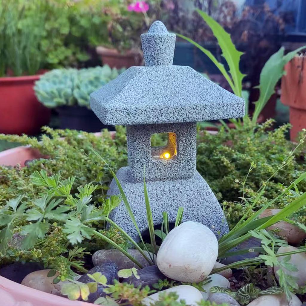 Japanese Lantern Pagoda Statues LED Lights Zen Garden Accessories for Home Mini Meditation Fish Tank Yard Aquarium Bonsai Decor