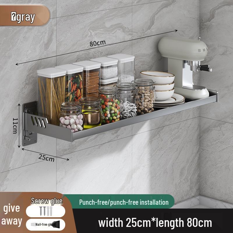 Wall-Mounted Kitchen Spice Rack: No-Punch, Moisture-Proof, Durable Microwave Oven Storage Shelf.