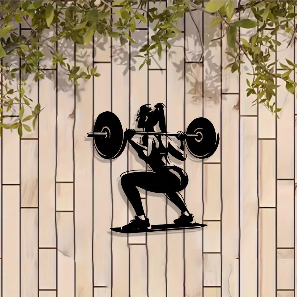 Metall Fitness Frau Wandkunst, Skulptur für Fitnessstudio Dekor, Rostfreies Außenzaun Hängedekor, Weihnachtsgeschenk für Sportliebhaber
