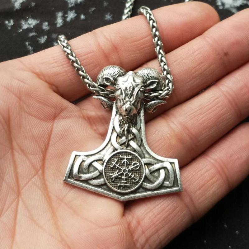 Thor's Hammer Necklace Valknut Compass Aries 126