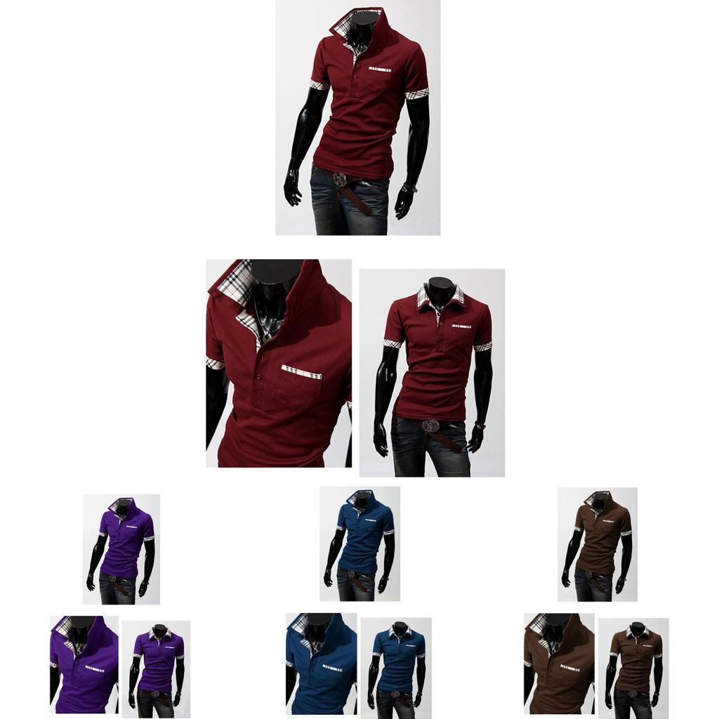 Hommes Fine Polo Chemise Coton Dcontract Manches Courtes Tshirt Carreaux Lgant Et Confortable Pour Homme