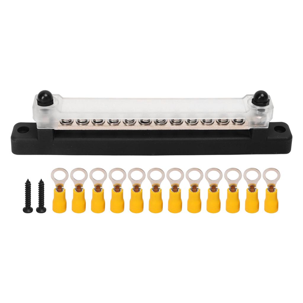 Bloc de Distribution d'Alimentation à 12 Bornes Jeu de Barres omnibus 2xBornes M6 12xVis M4 Boîtier de Borne de Batterie pour Voitures Camping-cars Bateaux Yachts