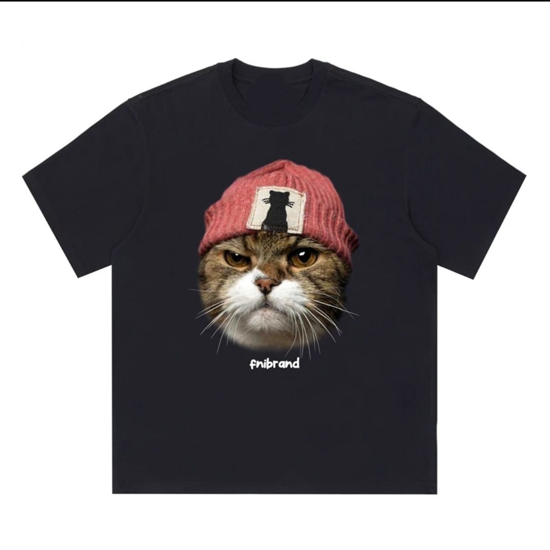 HOT SALE Cat Graphic Print Autumn Cotton Men s T-shirt Short Sleeve Street Fashion Trend Clothing Graphic T-shirt Tops 4XL
