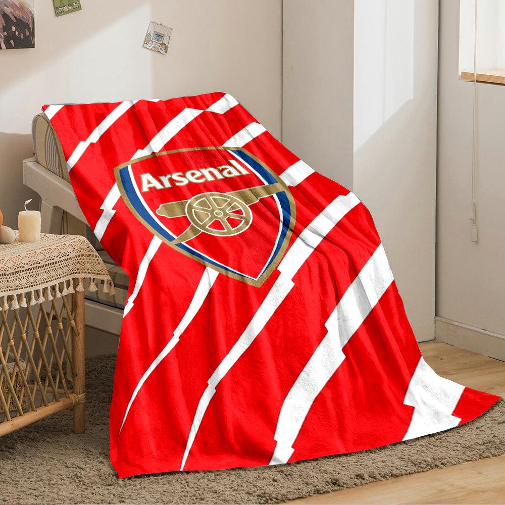 Red Blanket Set with Arsenal Logo Designed Flannel Blanket for Bedroom, Living Room, Sofa, and Nap