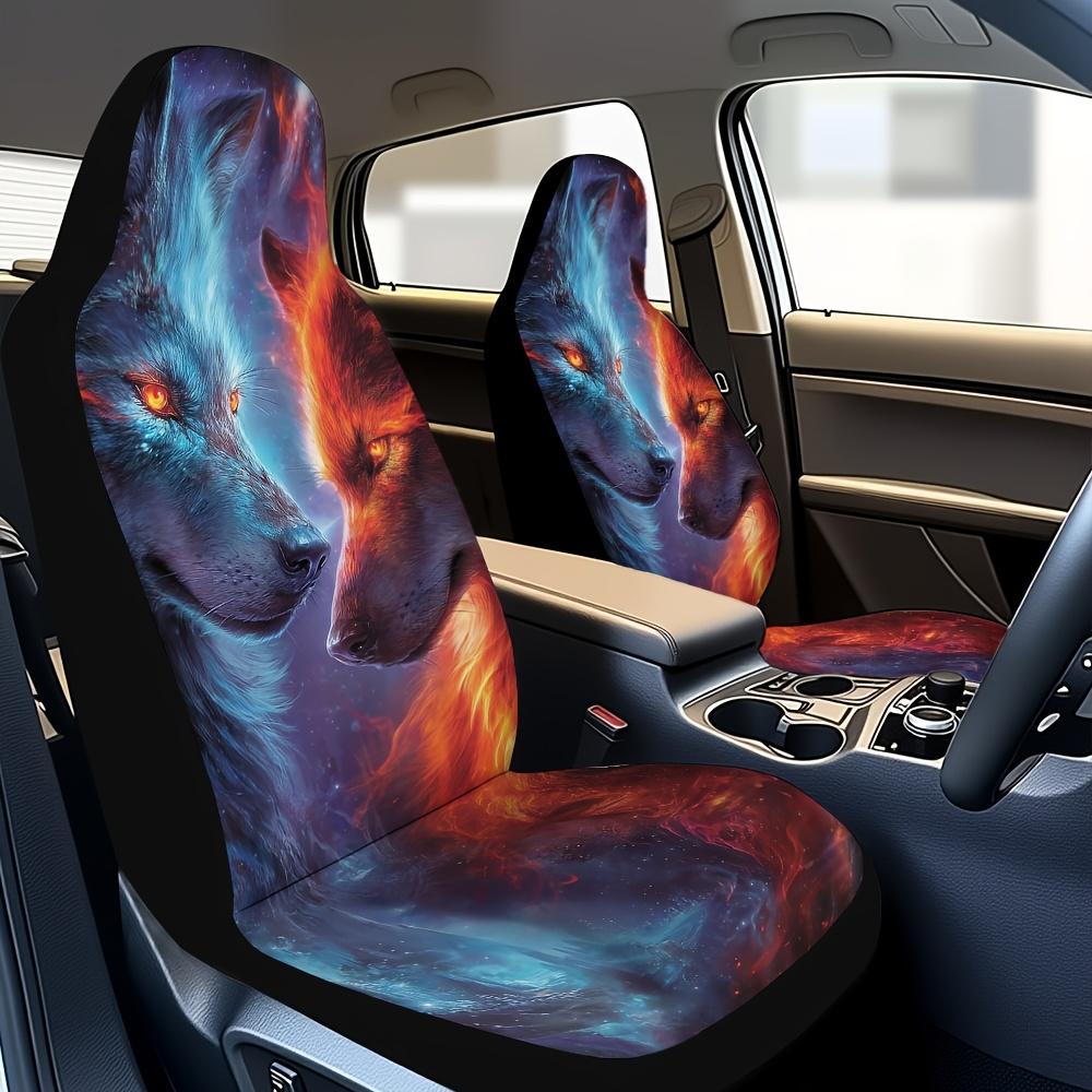 2pcs, Stylish Wolf Galaxy Figure Design Car Seat Covers, Foldable And Washable, Perfect Fit For Single Front Seats, Great For Ca