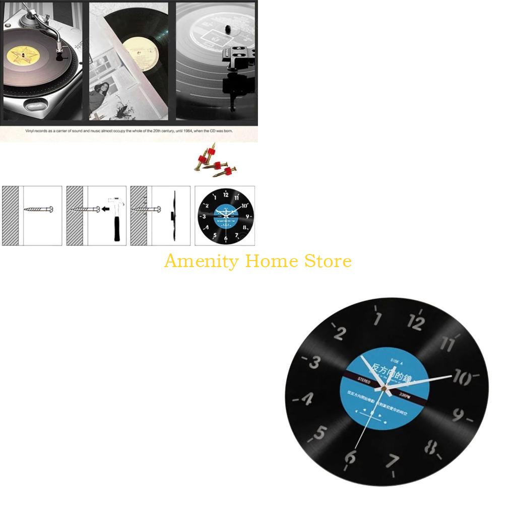 F26C Unique Vinyls Record Backwards Reverse Wall Clock 12Inch Counterclockwise Decorative Clock for Home and Office Decors