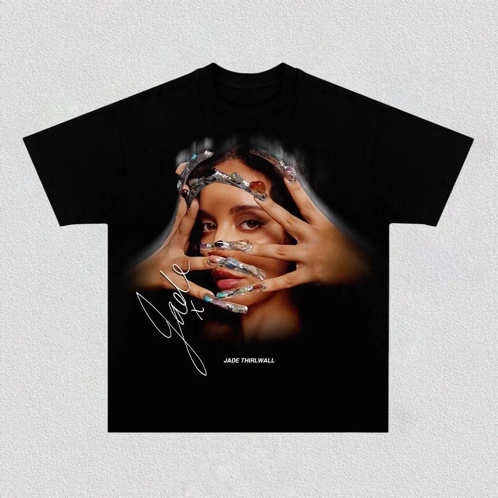 T-shirt Grafica Gem Nail di Jade Thirlwall Uomo Donna Casual Cotone Cantante Pop Streetwear Merchandising per Fan Top