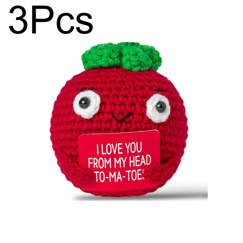 1/3Pcs Positive Energy Knitted Tomato Handmade Doll With Card Funny Crochet Room Decoration Frend's Gifts