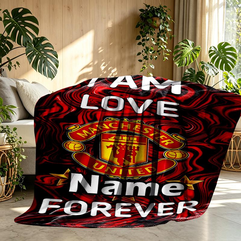 Custom Name Personalized Manchester Football F.C Print Blankets, Home Decor, Bedroom, Sofa, Camping, Couch, Gifts for Birthday Christmas