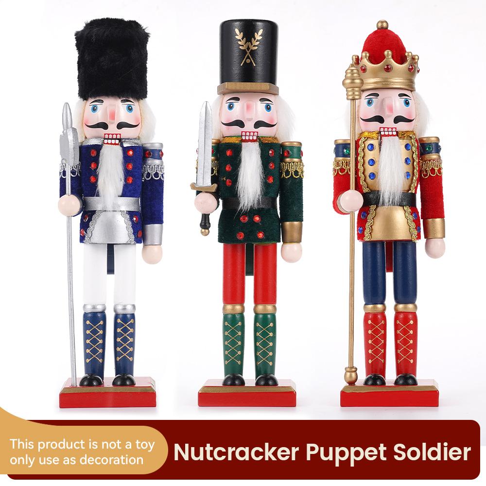 30CM Nutcracker Wooden Soldier Doll Puppet Creative Craft Holiday Christmas Gift Desktop Ornament New Year Home Decoration