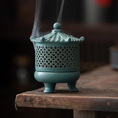 Gutta Disc Incense Burner Chinese Zen Vintage Three-legged Incense Burner Ceramic Tea Ceremony Zen Ornaments Home Decoration