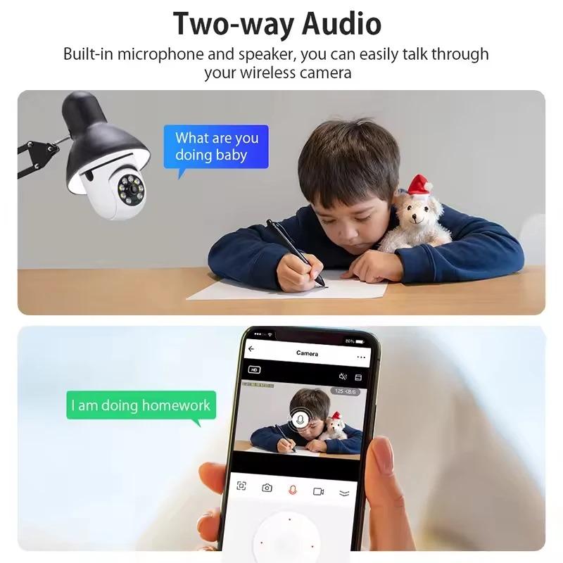 Smart Home Wifi Bulb Surveillance Camera Full Color Night Vision Automatic Human Tracking Zoom Indoor Security Monitor