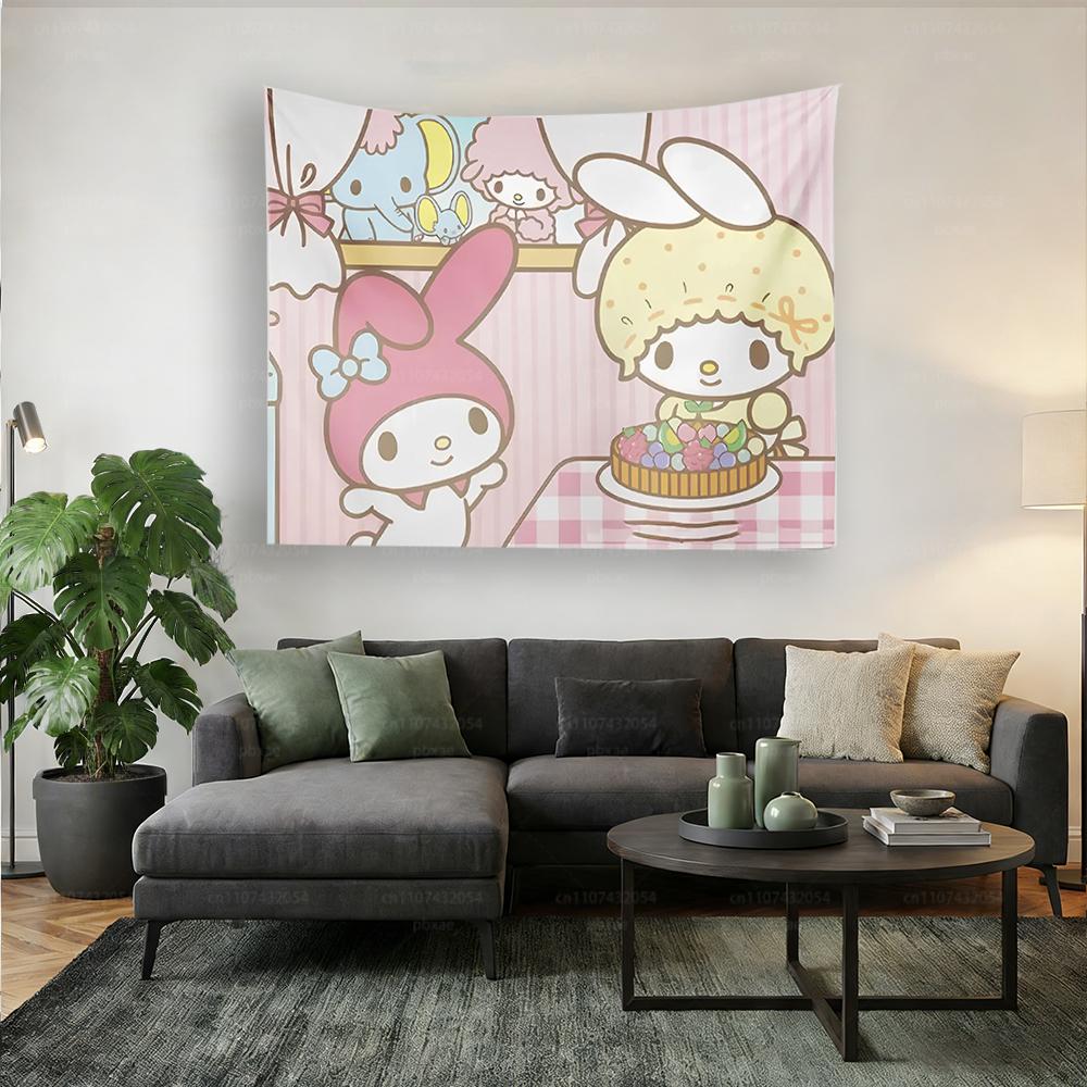 Sanrio Characters Wall Tapestry Kuromi Wall Hanging Anime Nursery Decor Wall Room Art Decor Cinnamoroll Wall Tapestry