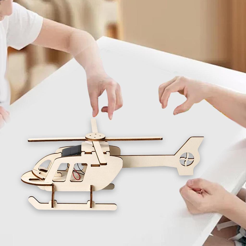 Wooden Science Experiment Model Kit Puzzles Solar Helicopter Early Learning Toy Plane DIY