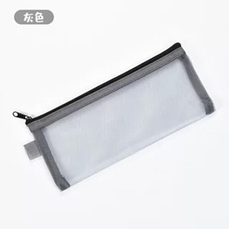 Korean Style Simple Transparent Mesh Portable Zipper Pencil Case Stationery Bag