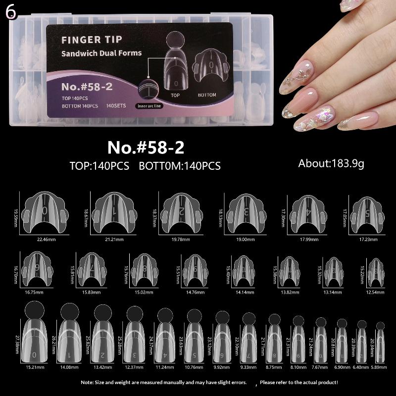 140 Piezas Sandwich para Uñas Dobles Formas Rápidas para Extensiones de Uñas Con Escala Modelo Armadura de Cristal Puntas de Cobertura Total Herramienta de Manicura