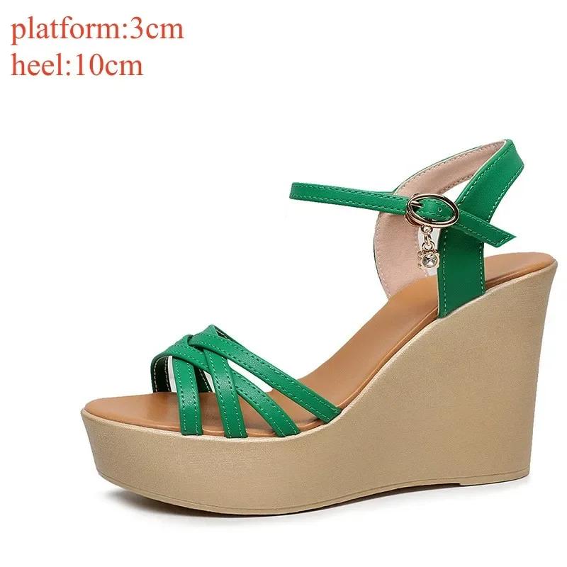 

8cm 10cm Small Size 33-43 Fashion Bright Leather Shoes Platform Sandals 2025 Summer Women s High Heels Wedges Sandals Office Mom 33