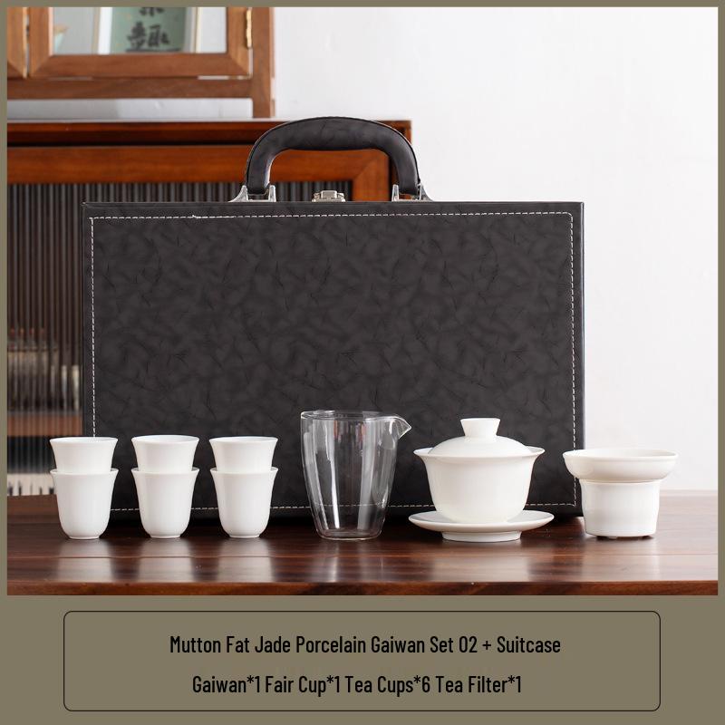 Lux Mutton Fat White Porcelain Kung Fu Tea Set: Gaiwan & Teacup with Portable Gift Box