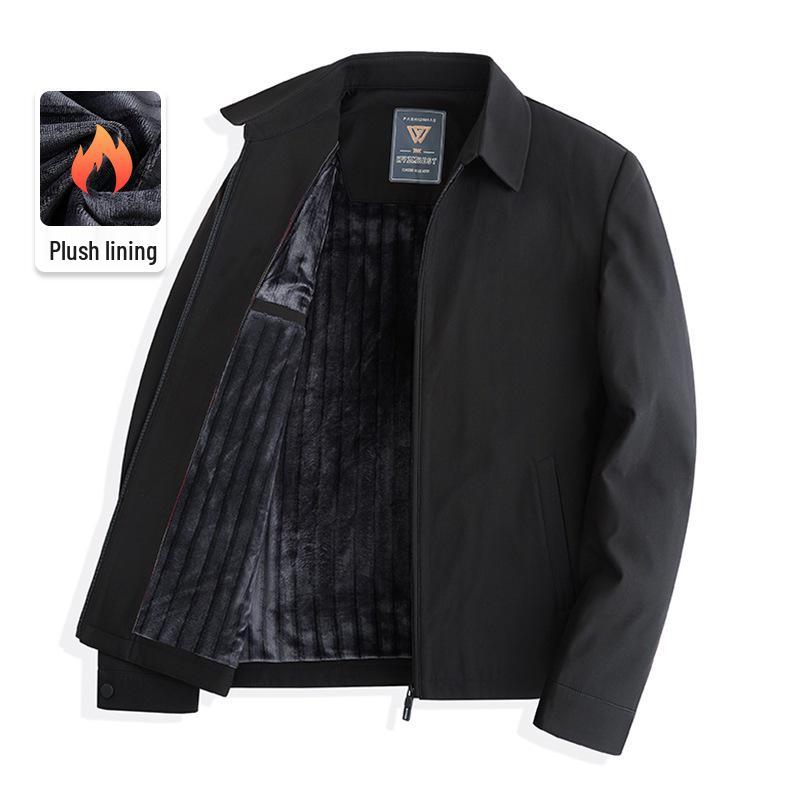 Men's Plus Velvet Thickened Cotton Jacket for Autumn/Winter – Warm Lapel Coat for Middle-Aged and Elderly