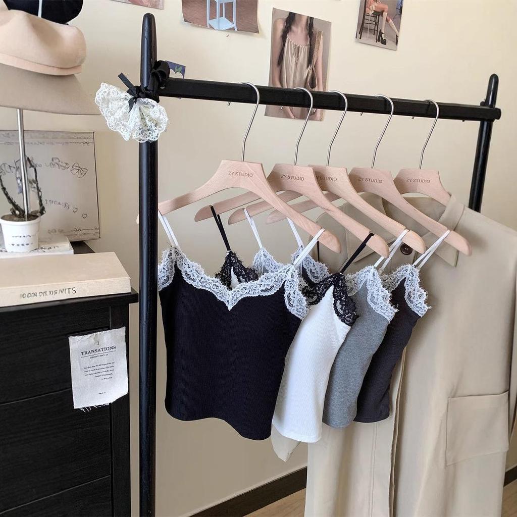 Graues Spitzen-Slim-Fit-Camisole mit eingebauten BH-Polstern - Damen Sommer Ärmelloses Top