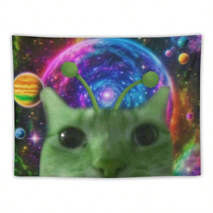 

VIKAMA Trendy Alien Cat Tapestry EasyCare Wall Hanging For Gaming Rooms Personalised Decorative Wall Tapestry 74x94cm(29x37in)