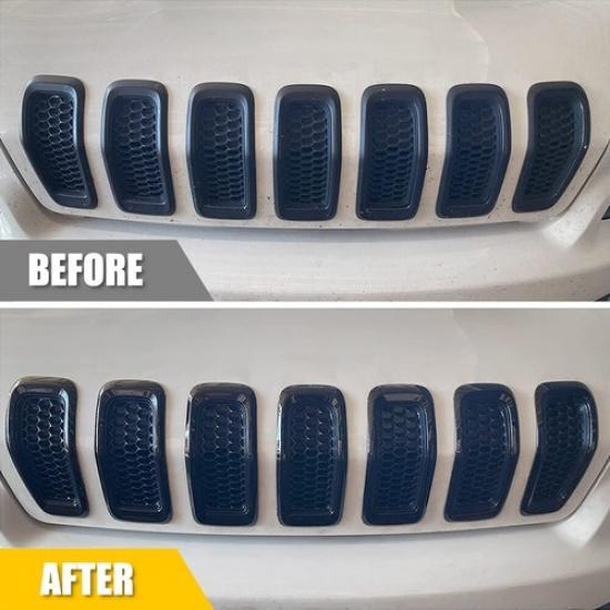 Black Mesh Honeycomb Chrome Ring Front ert Grille For 2014-2018 Jeep Cherokee