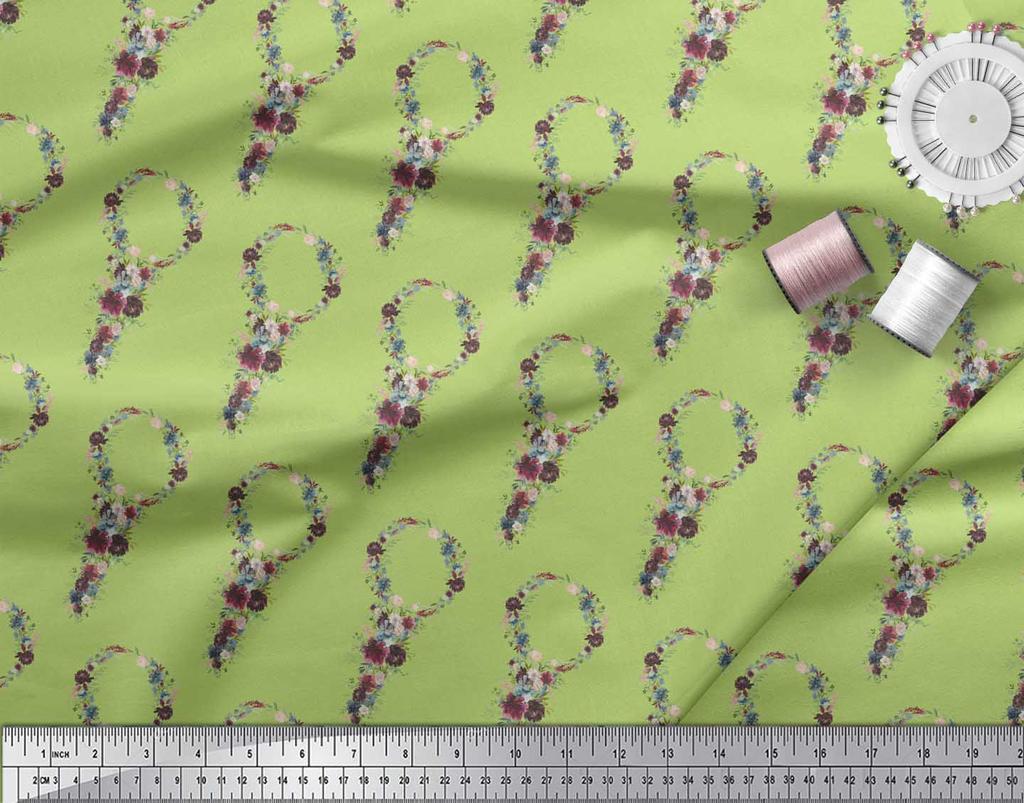 Soimoi Zelená poly krepová látka Věnec Květinový potisk Látka na metr 42 palců