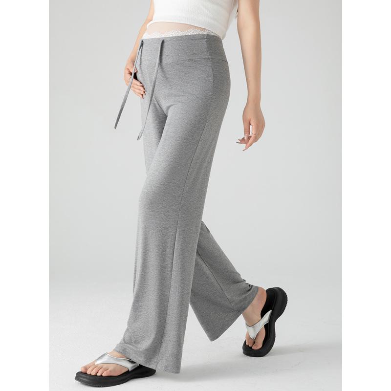Spring/Summer 2026 Maternity Lace Trim Drawstring Pants - Loose Fit & Versatile Style for Fashion-Forward Moms L