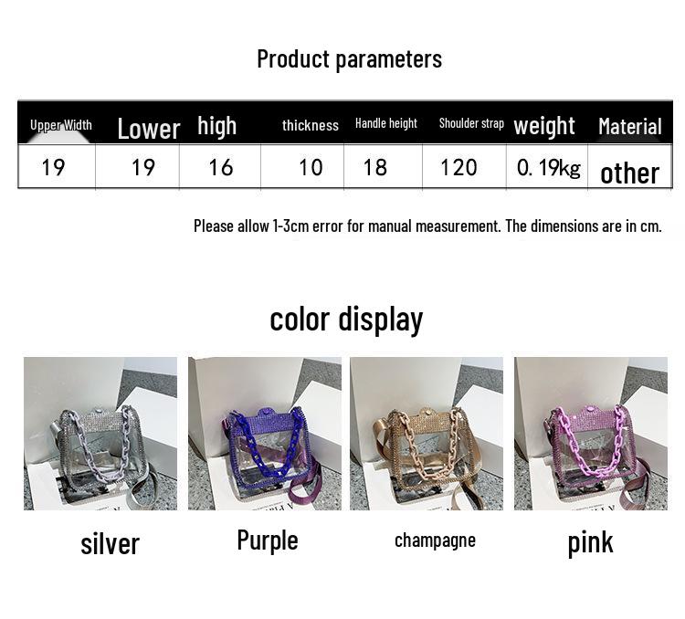 Transparent Women's Crossbody Bag - Chain Handle, PVC, Patent Leather, Small Square Style