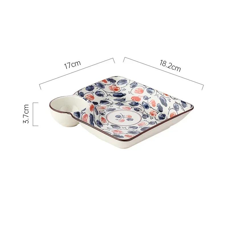 Bohemian Ceramic Dumpling Plate Household Underglaze Color Snack Dish with Saucer Fruit Dessert Platter French Fries Tray