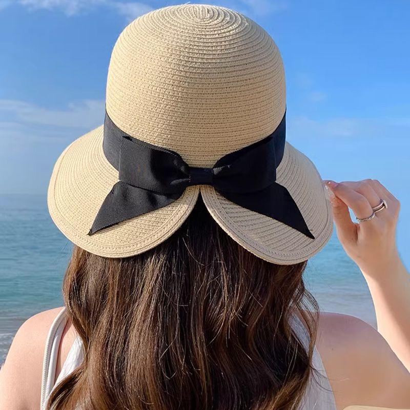 

Women s new beach straw hat, foldable, for summer seaside vacations, with a luxurious and high-end feel, large brim for sun protection M（56-58cm）