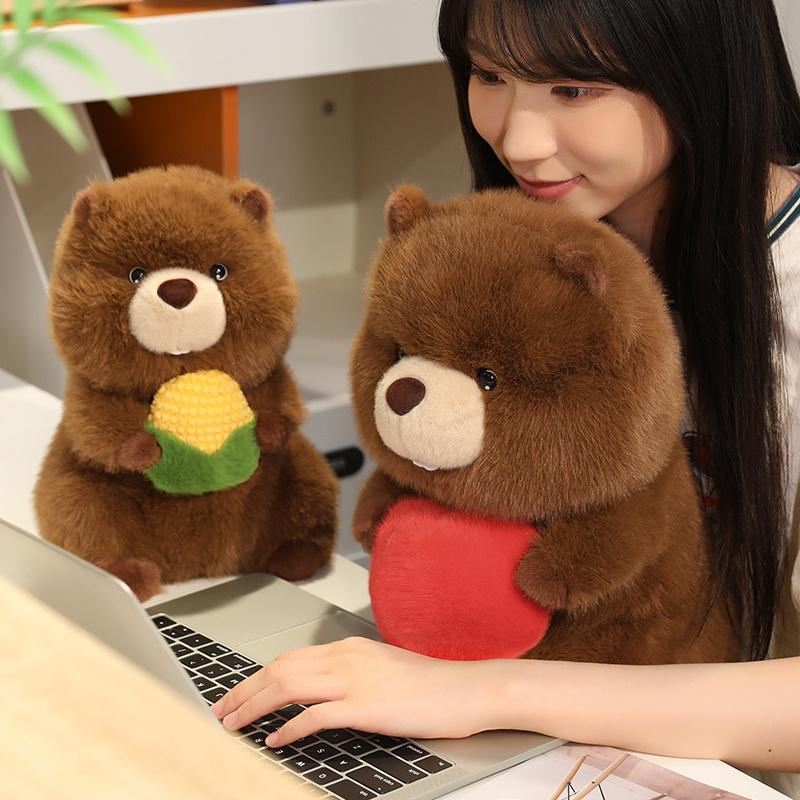 Non-Toxic Cuddly Groundhog Plush Toys Fluffy Cozy Holding Corn Groundhog Doll Lovely Children Appease Doll Kawaii Christmas Gift