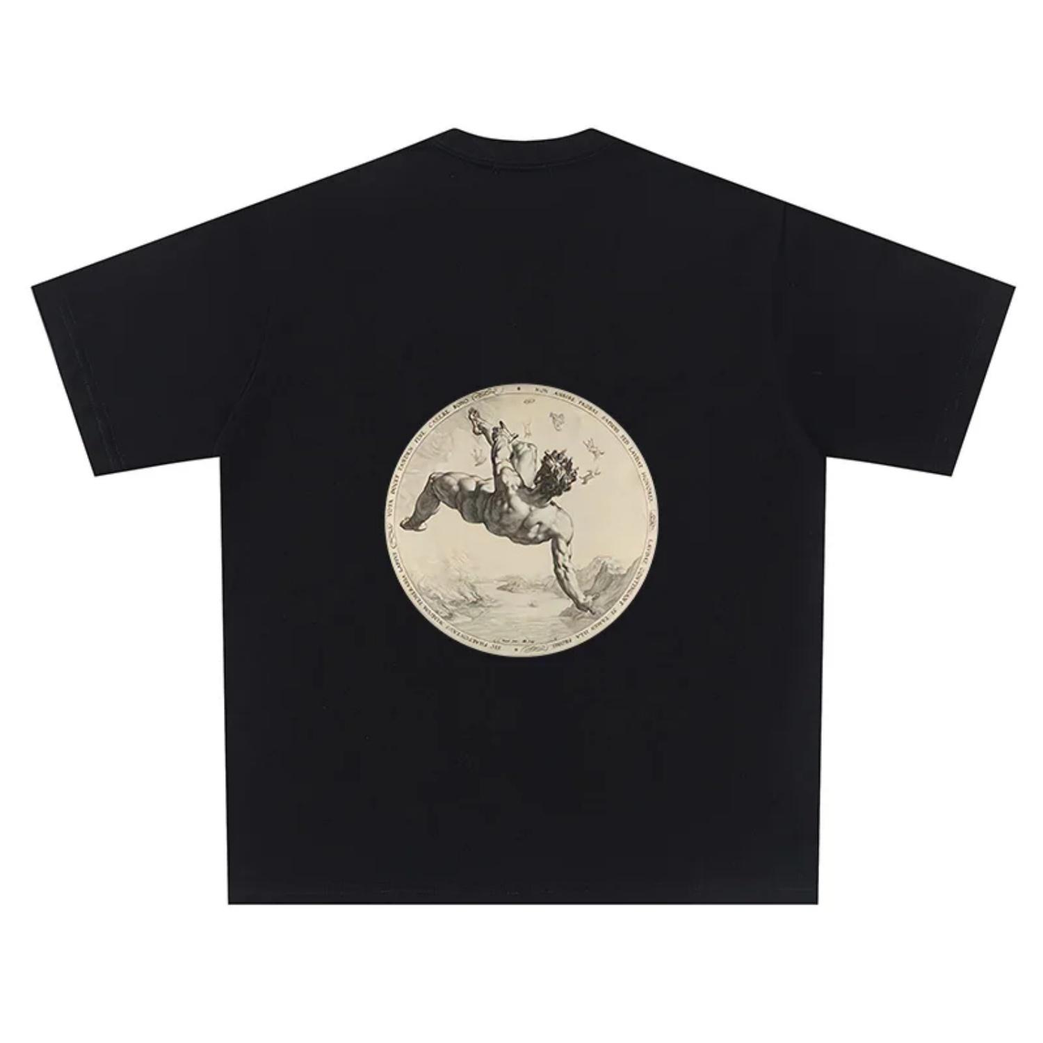 

2025 Winter Autumn Full Time American Street Retro Short Sleeve Printed Loose T-shirt for and with Letter Trend Tops S чёрный