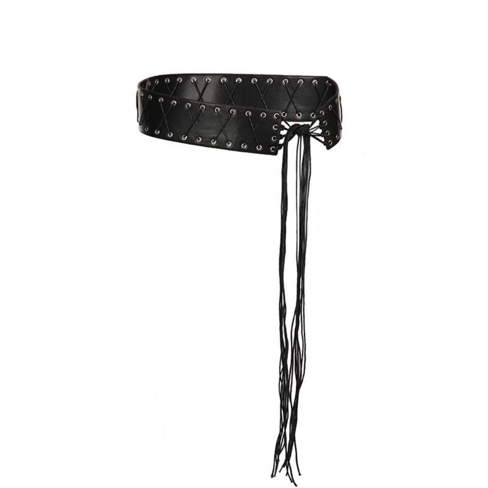 

Lace-up Straps Black Punk Belt Adjustable Waistband Women Tassel Belt Waist Decoration чёрный