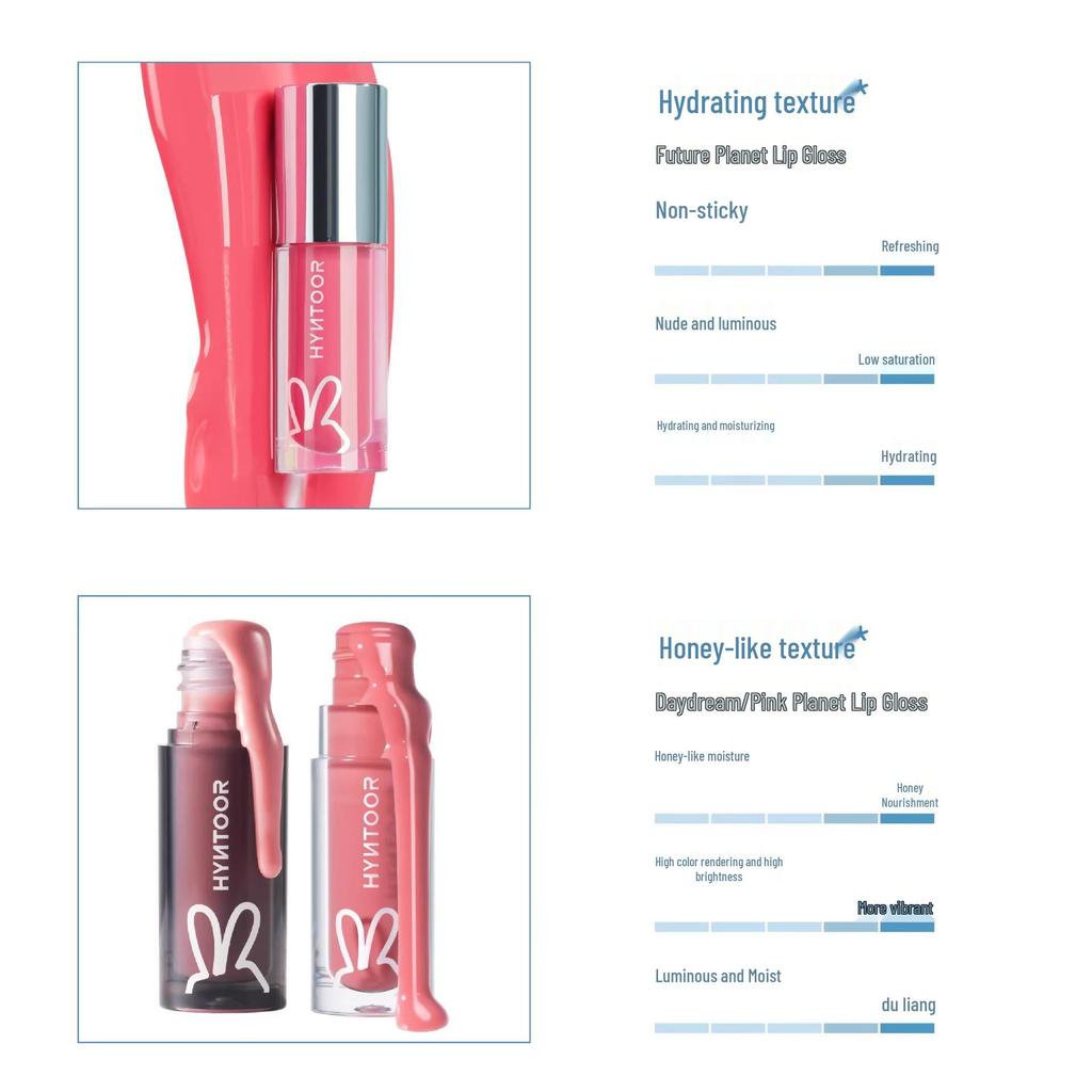 HYNTOOR Black Rabbit Nude Lip Glaze - Planet Glossy Lip Mud Lipstick