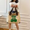 Adorable Cartoon Canvas Tote Bag Large Capacity Casual Handbag For Students