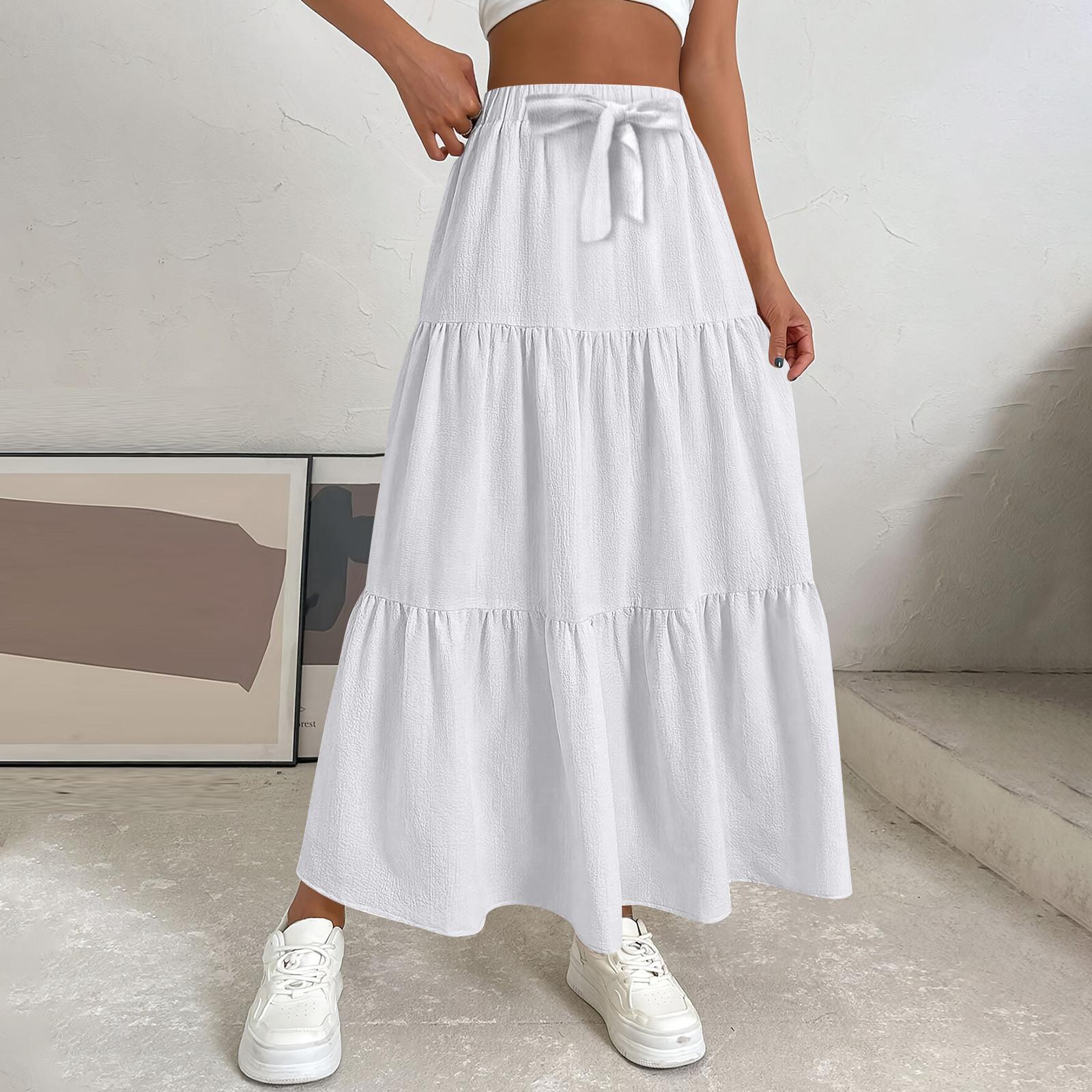 

Женская весенняя повседневная длинная юбка с оборками, однотонная юбка, ретро-юбка в складку L белый