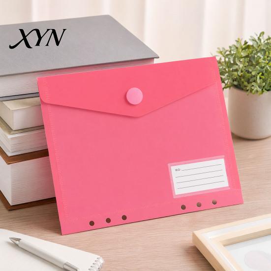 Subject Sorting File Organizer Plastic Folder with Label Pocket, Hook And Loop Closure Clear Push-type Round Buckle Poly Envelope Document Folder,