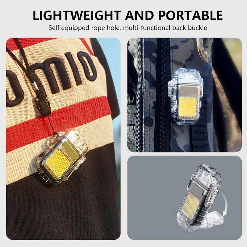 Outdoor Waterproof Mini COB Keychain Flashlight Pocket Dual Arc Lighter Type-C Rechargeable 3 Lighting Modes for Camping Multifunctional Work Light