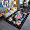 Floral Area Rug with Pink Roses and Blue Blossoms, Black Background Suitable for Use As an Anti-slip for Living Room Bedroom Sofas
