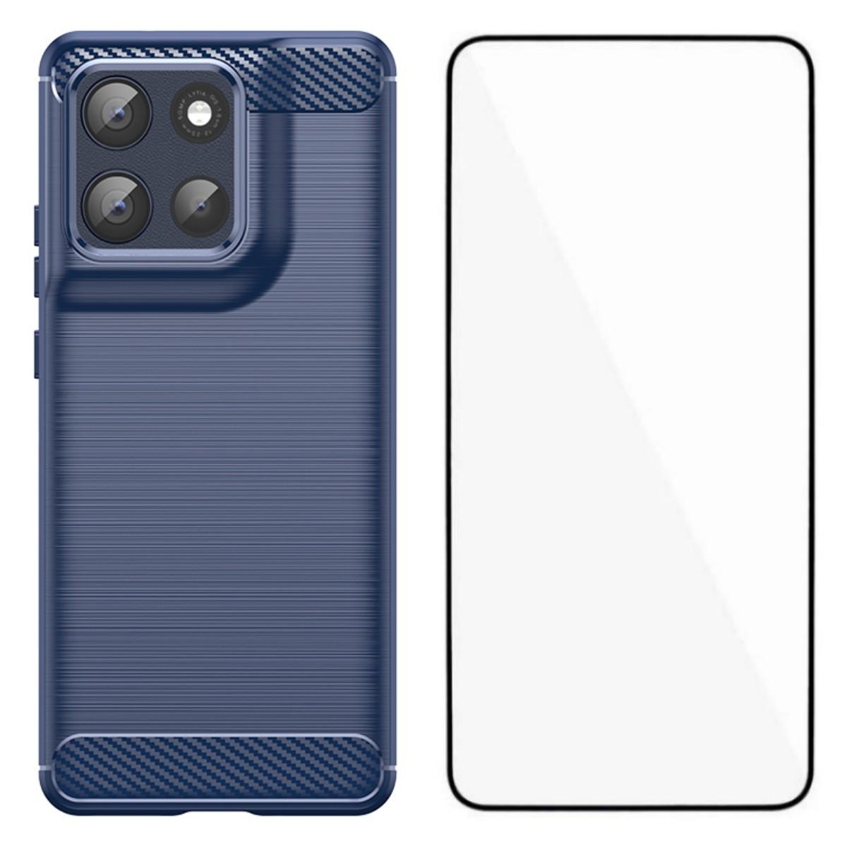 

For Motorola Moto G86 5G Case with Screen Film WANLONFENG LS Series Big Lens Hole Brushed Texture TPU Phone Cover Blue