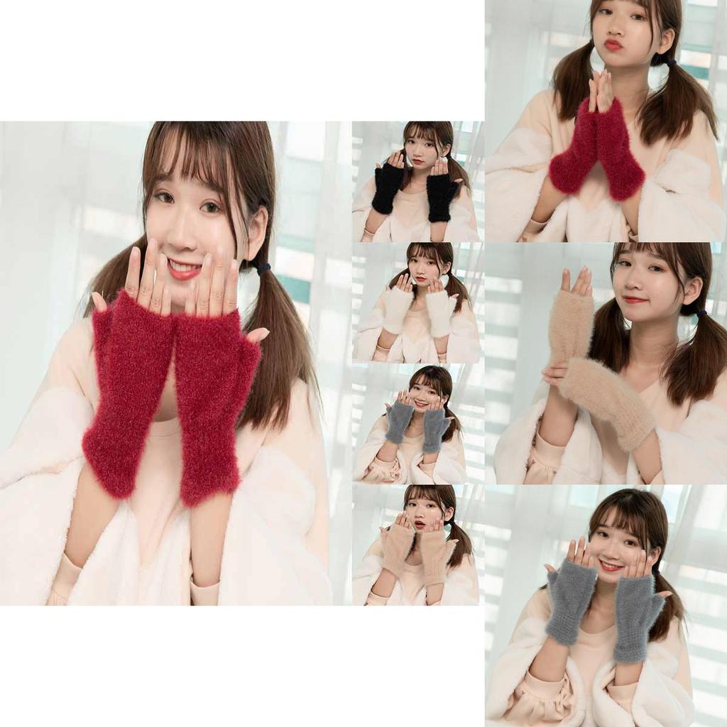 Stylish Womens Knit Faux Cashmere Winter Gloves Thick Warm Half Finger Comfort