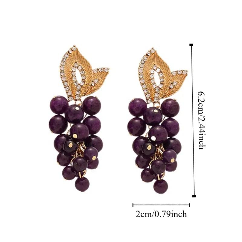 Imitation Fruit Purple Beaded Earrings Light Luxury Vintage Earrings Grape Stud Earrings  Party