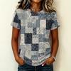 Women's Casual Pullover T-Shirt Short Sleeve Crew Neck Geometric Print Top Lightweight Comfortable Fit for Everyday Wear