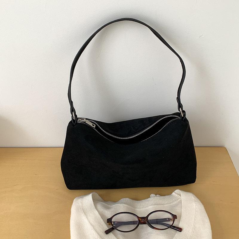 Korean Daily Commuter Pure Color Suede Handbag Casual High-end Single-shoulder Small Square Bag