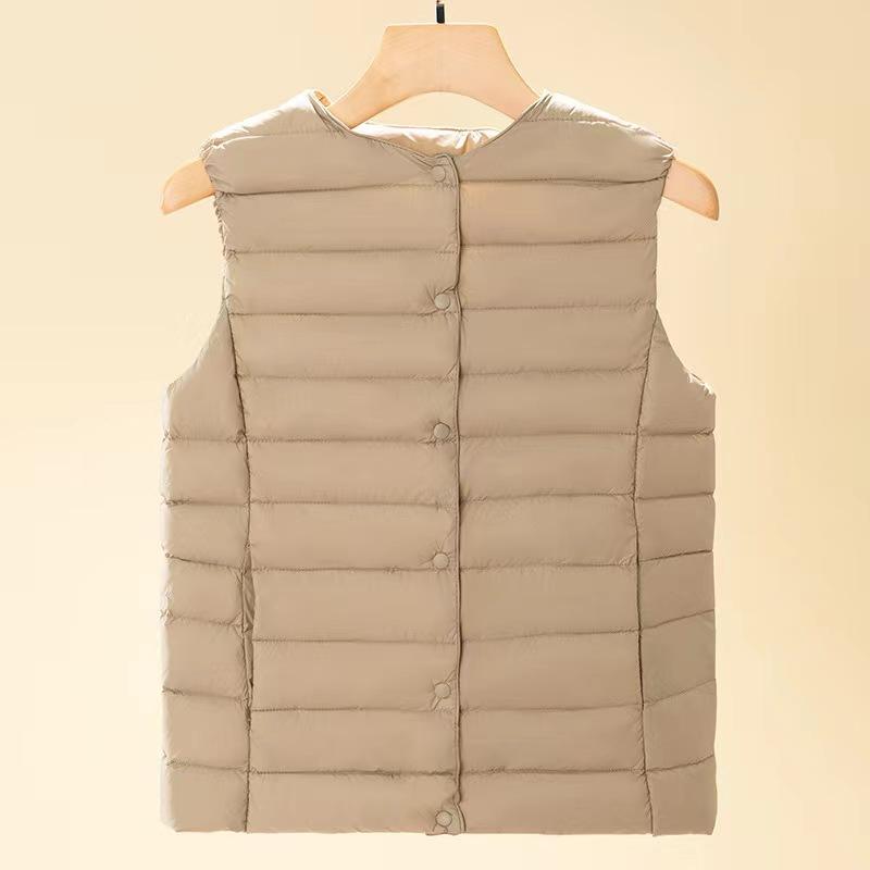 Down, design sense, vest light and thin down vest women's short round neck white duck down versatile vest large size thin