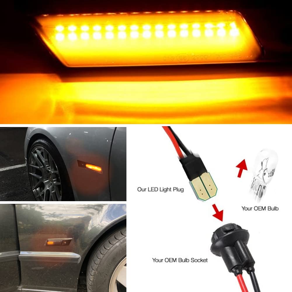 2Pcs Dynamic LED Fender Side Marker Lamp Fender Turn Signal Light Indicator Blinker Compatible with BMW 3 5 7 Series E32 E34 E36