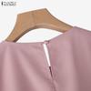 ZANZEA Summer Women Casual Round Neck Solid Color Short Sleeve Mini Dress