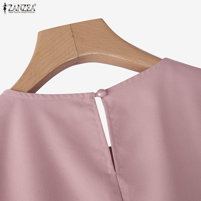 ZANZEA Summer Women Casual Round Neck Solid Color Short Sleeve Mini Dress